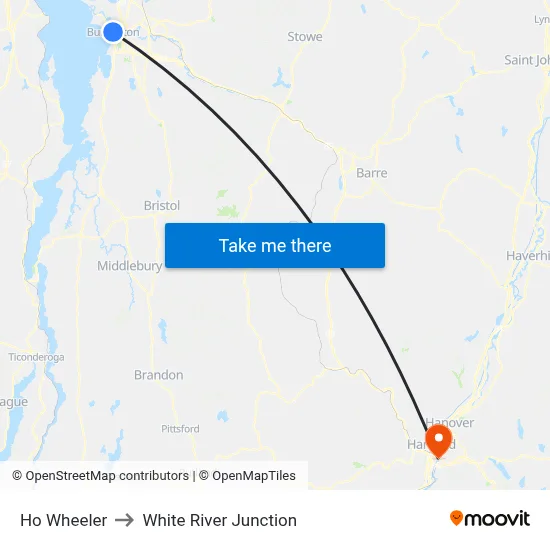 Ho Wheeler to White River Junction map