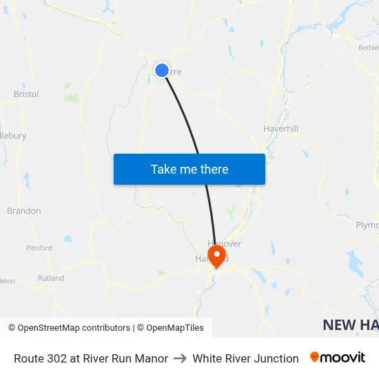 Route 302 at River Run Manor to White River Junction map