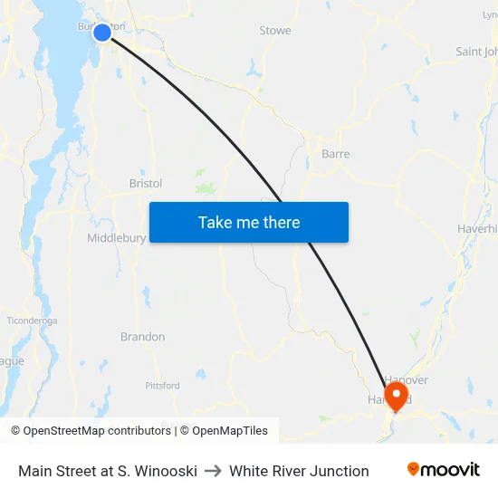 Main Street at S. Winooski to White River Junction map