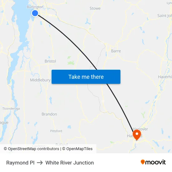 Raymond Pl to White River Junction map