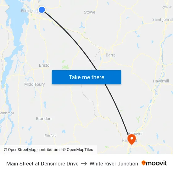 Main Street at Densmore Drive to White River Junction map