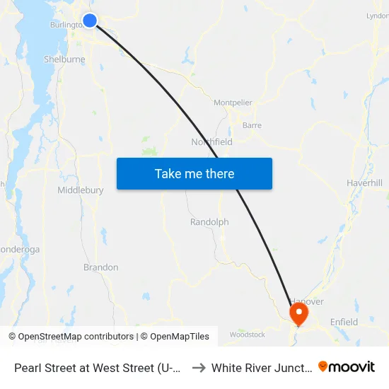 Pearl Street at West Street (U-Turn) to White River Junction map