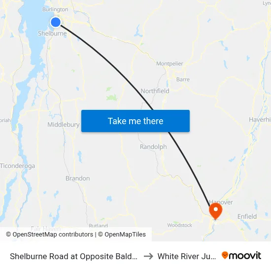Shelburne Road at Opposite Baldwin Avenue to White River Junction map