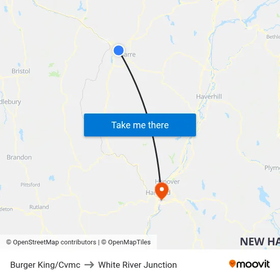 Burger King/Cvmc to White River Junction map