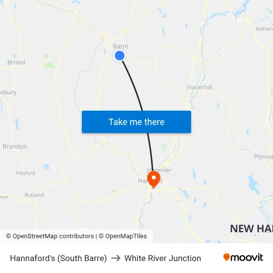 Hannaford's (South Barre) to White River Junction map