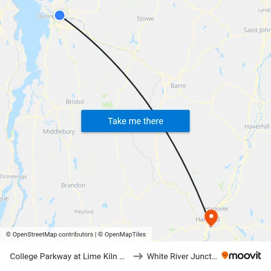 College Parkway at Lime Kiln Road to White River Junction map