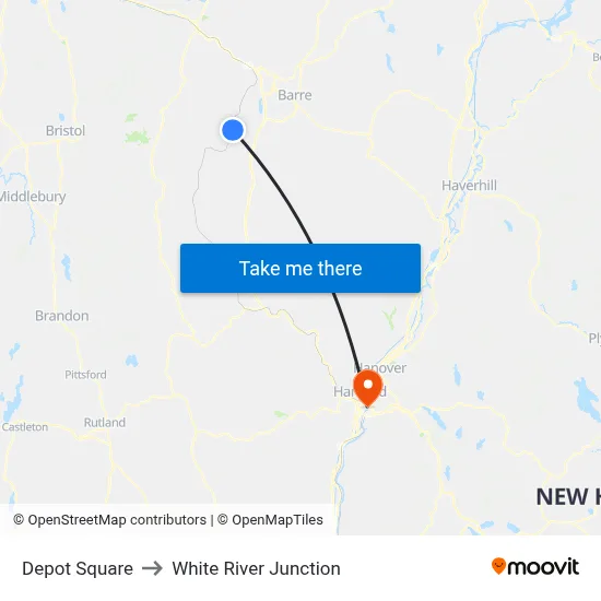 Depot Square to White River Junction map