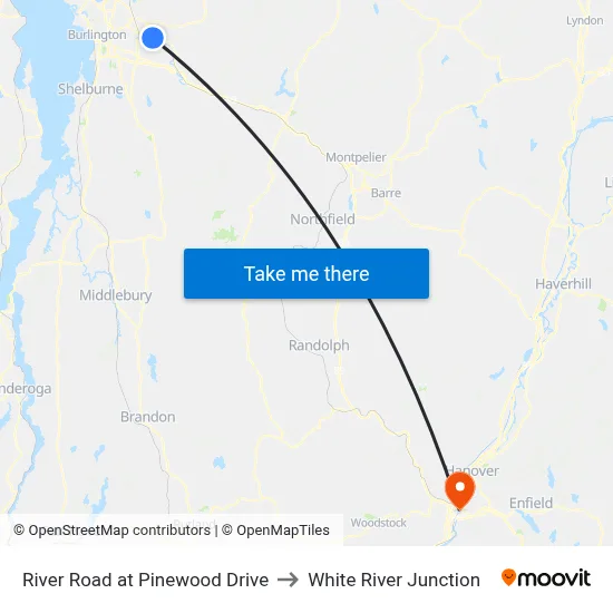 River Road at Pinewood Drive to White River Junction map