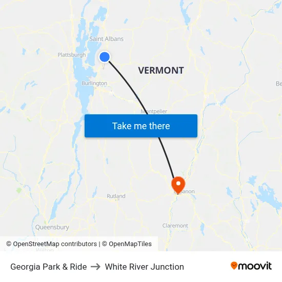 Georgia Park & Ride to White River Junction map
