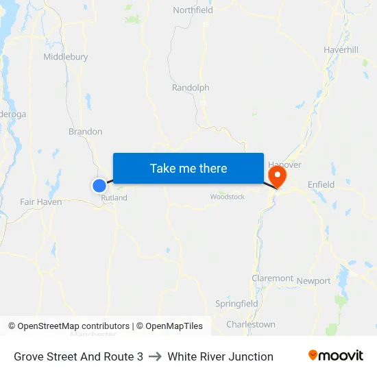 Grove Street And Route 3 to White River Junction map