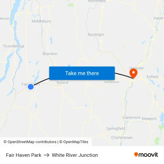 Fair Haven Park to White River Junction map
