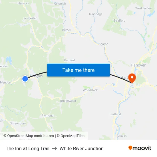 The Inn at Long Trail to White River Junction map