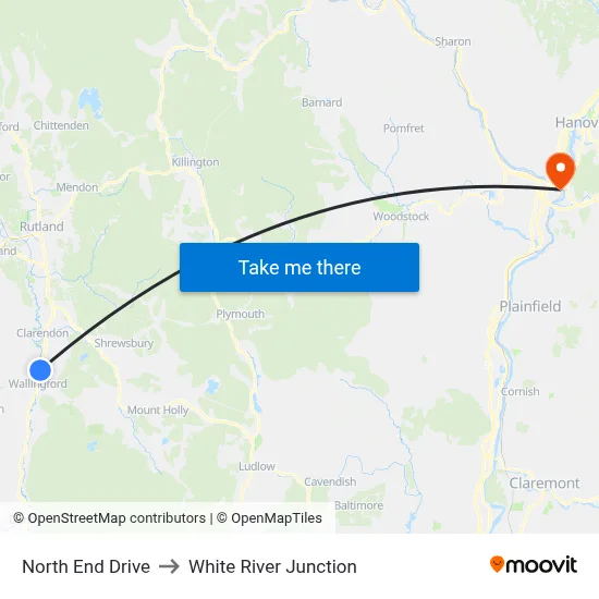 North End Drive to White River Junction map