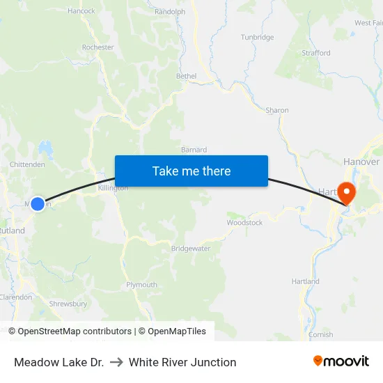 Meadow Lake Dr. to White River Junction map