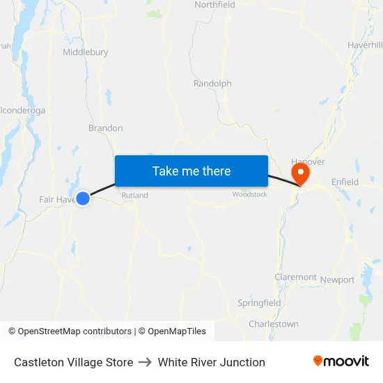 Castleton Village Store to White River Junction map