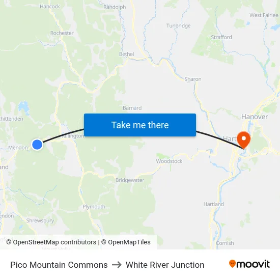 Pico Mountain Commons to White River Junction map