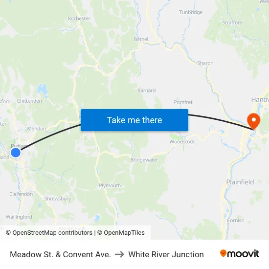 Meadow St. & Convent Ave. to White River Junction map