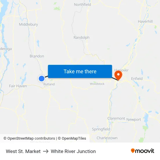 West St. Market to White River Junction map
