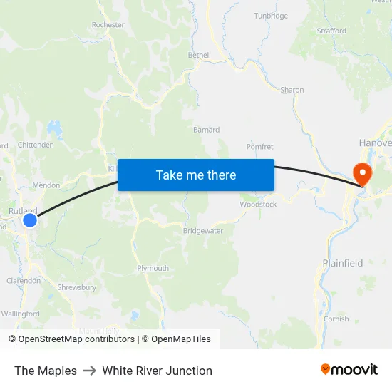 The Maples to White River Junction map