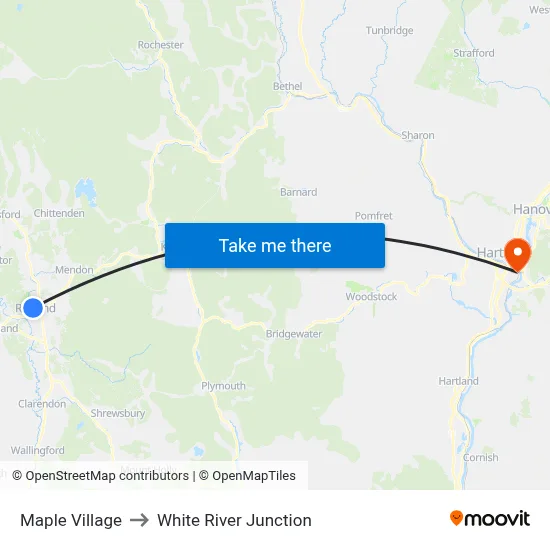 Maple Village to White River Junction map