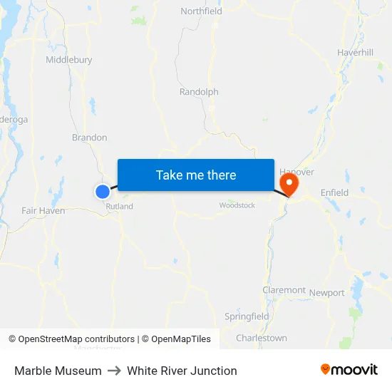 Marble Museum to White River Junction map