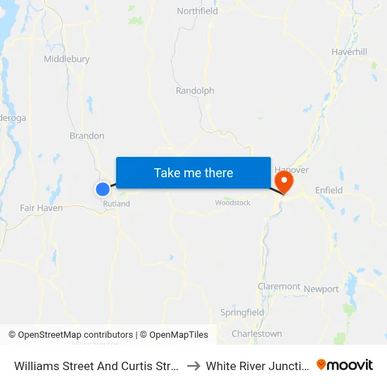 Williams Street And Curtis Street to White River Junction map