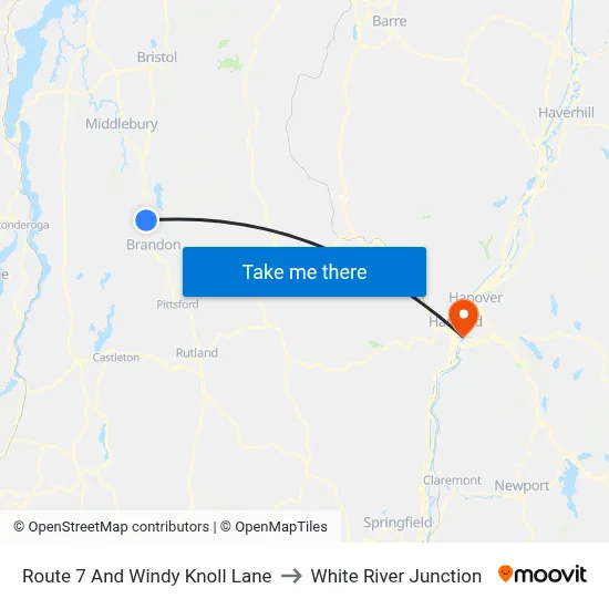 Route 7 And Windy Knoll Lane to White River Junction map