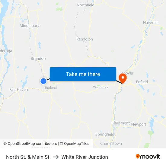 North St. & Main St. to White River Junction map