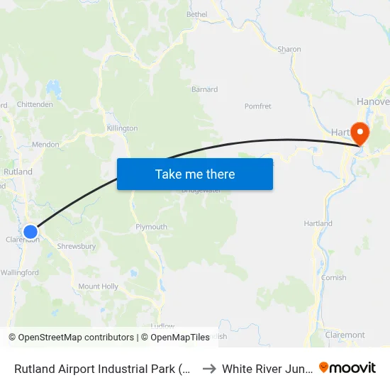 Rutland Airport Industrial Park (Entrance) to White River Junction map