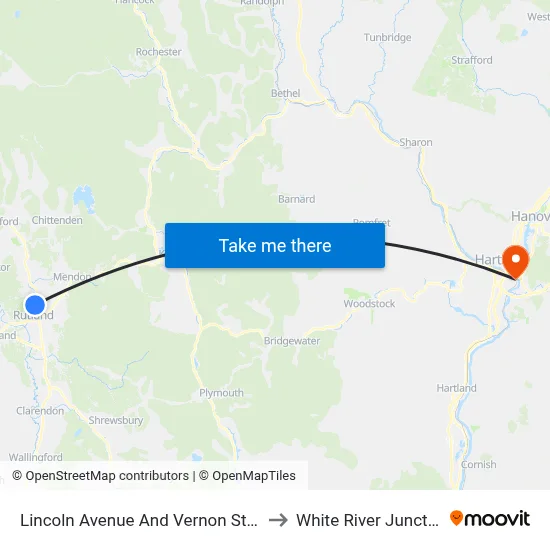 Lincoln Avenue And Vernon Street to White River Junction map
