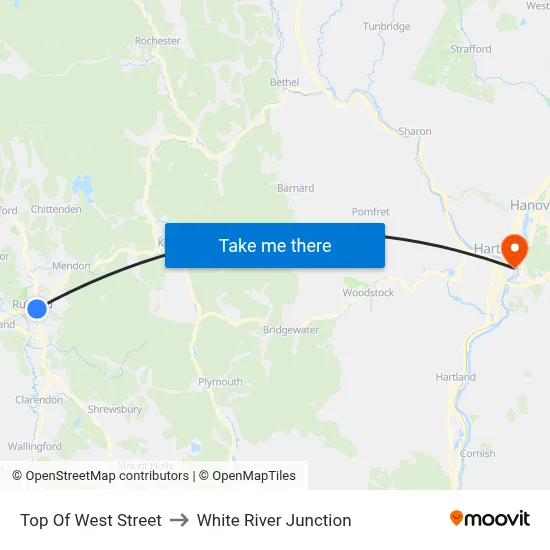 Top Of West Street to White River Junction map