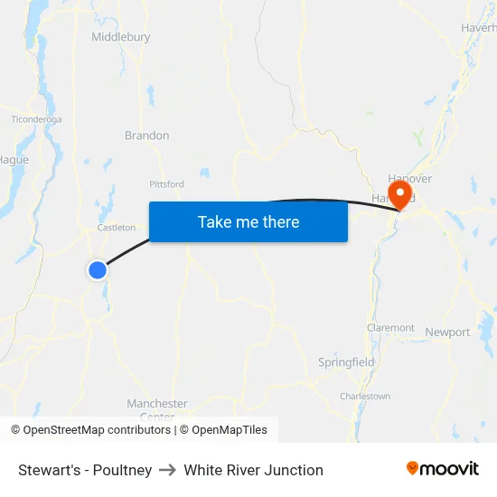 Stewart's - Poultney to White River Junction map