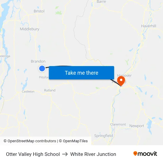 Otter Valley High School to White River Junction map