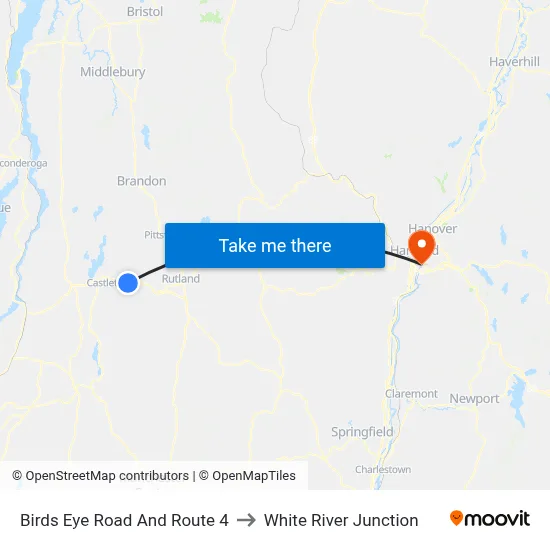 Birds Eye Road And Route 4 to White River Junction map