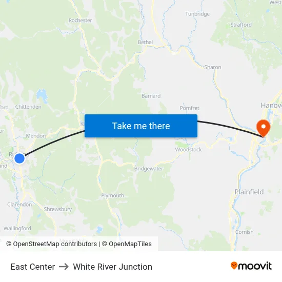 East Center to White River Junction map