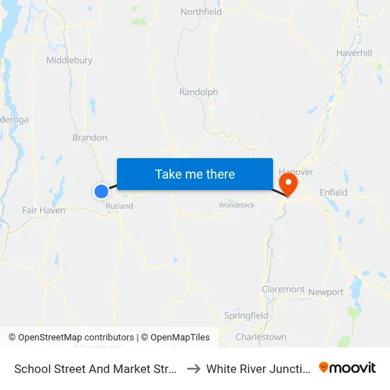 School Street And Market Street to White River Junction map