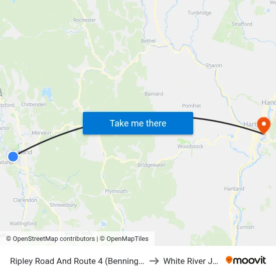 Ripley Road And Route 4 (Bennington Furniture) to White River Junction map