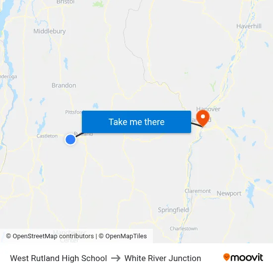 West Rutland High School to White River Junction map