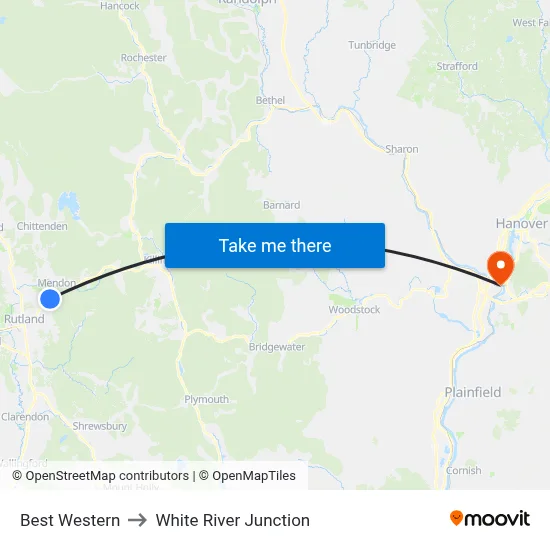 Best Western to White River Junction map