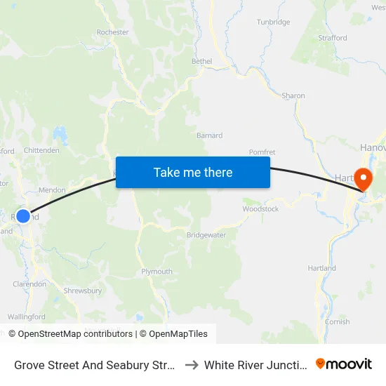 Grove Street And Seabury Street to White River Junction map