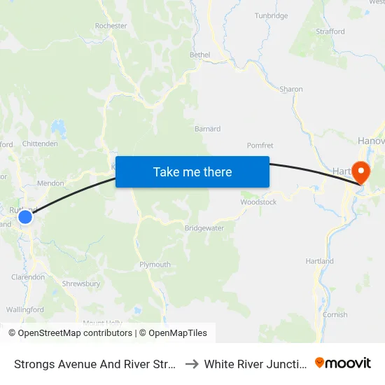 Strongs Avenue And River Street to White River Junction map