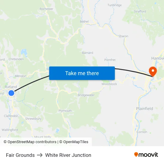 Fair Grounds to White River Junction map