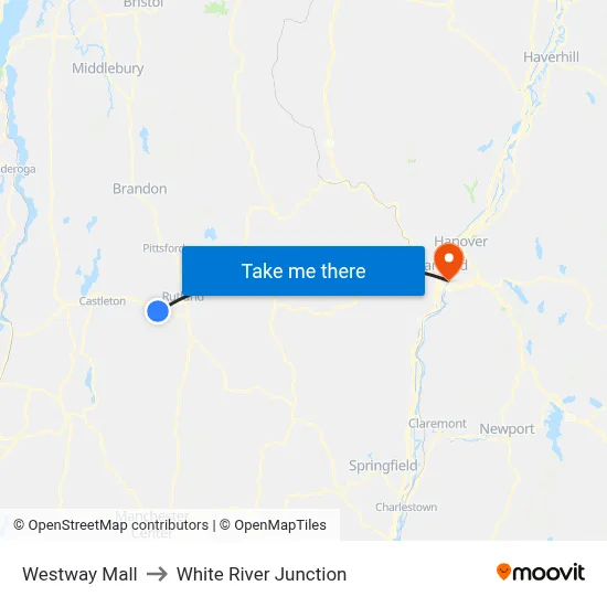 Westway Mall to White River Junction map