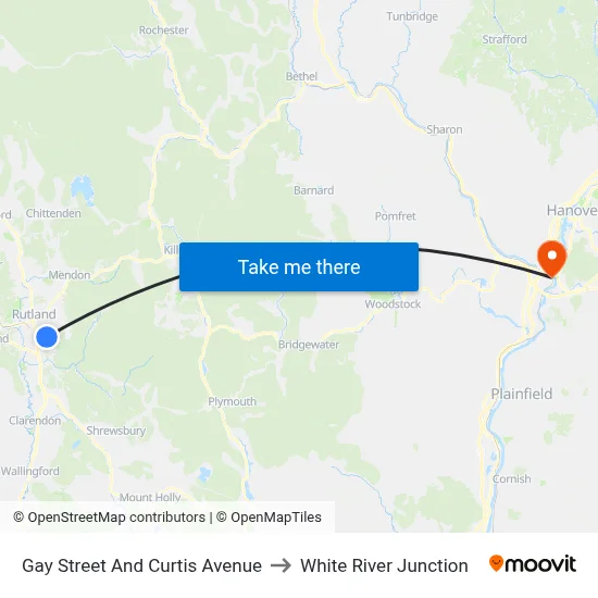 Gay Street And Curtis Avenue to White River Junction map