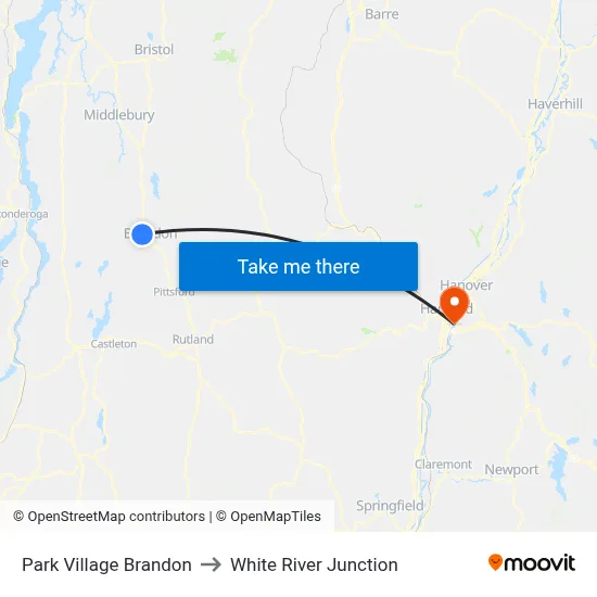 Park Village Brandon to White River Junction map