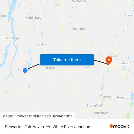 Stewarts - Fair Haven to White River Junction map
