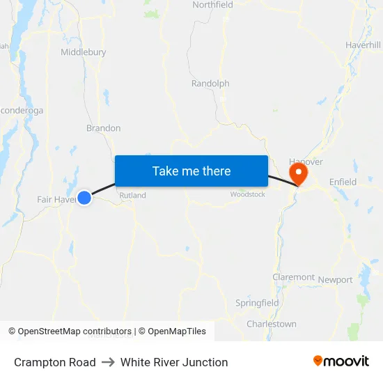 Crampton Road to White River Junction map