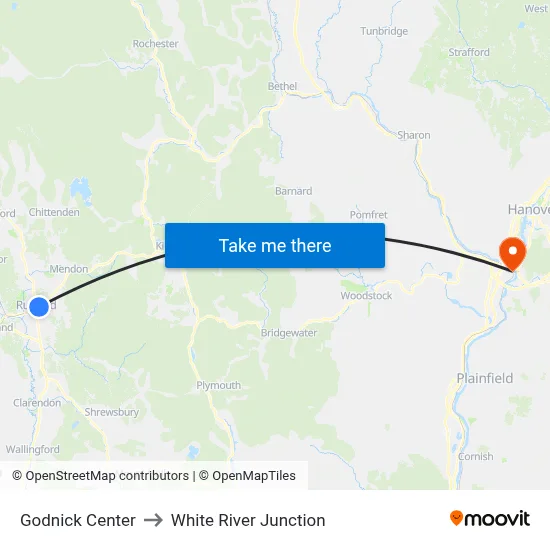 Godnick Center to White River Junction map