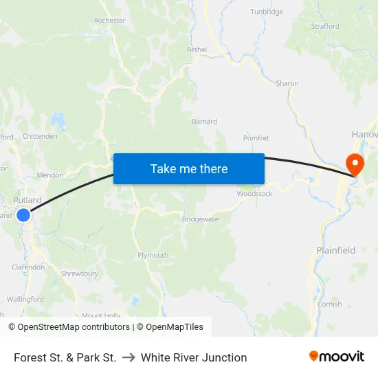 Forest St. & Park St. to White River Junction map