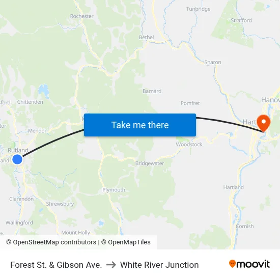 Forest St. & Gibson Ave. to White River Junction map